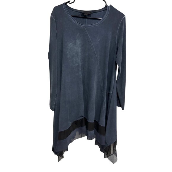 Luukaa Asymmetrical Hem Long Sleeve Tunic Top Mesh Detail Size Large Navy Blue - Picture 1 of 8